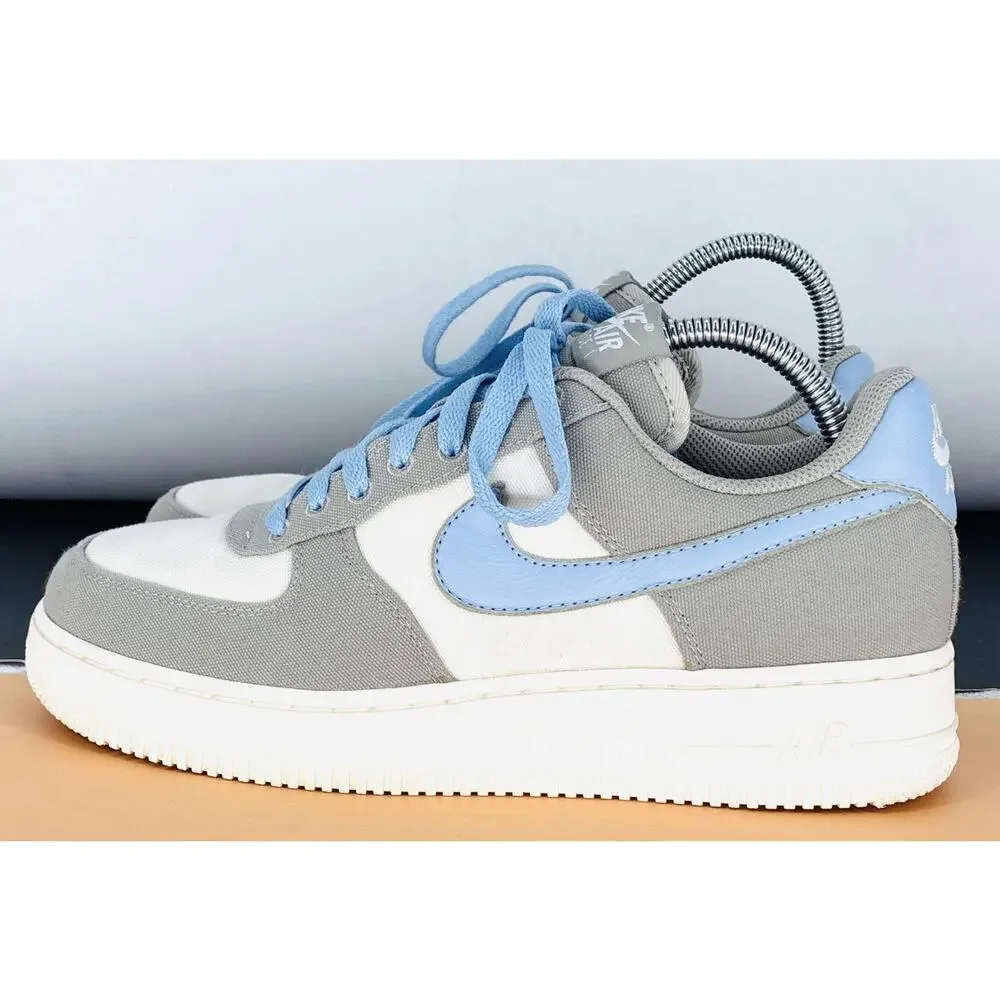 Wmns Nike Air Force 1 Blue Gray Sz 9.5 Canvas Toe Box Platform Lt Blue Swoosh